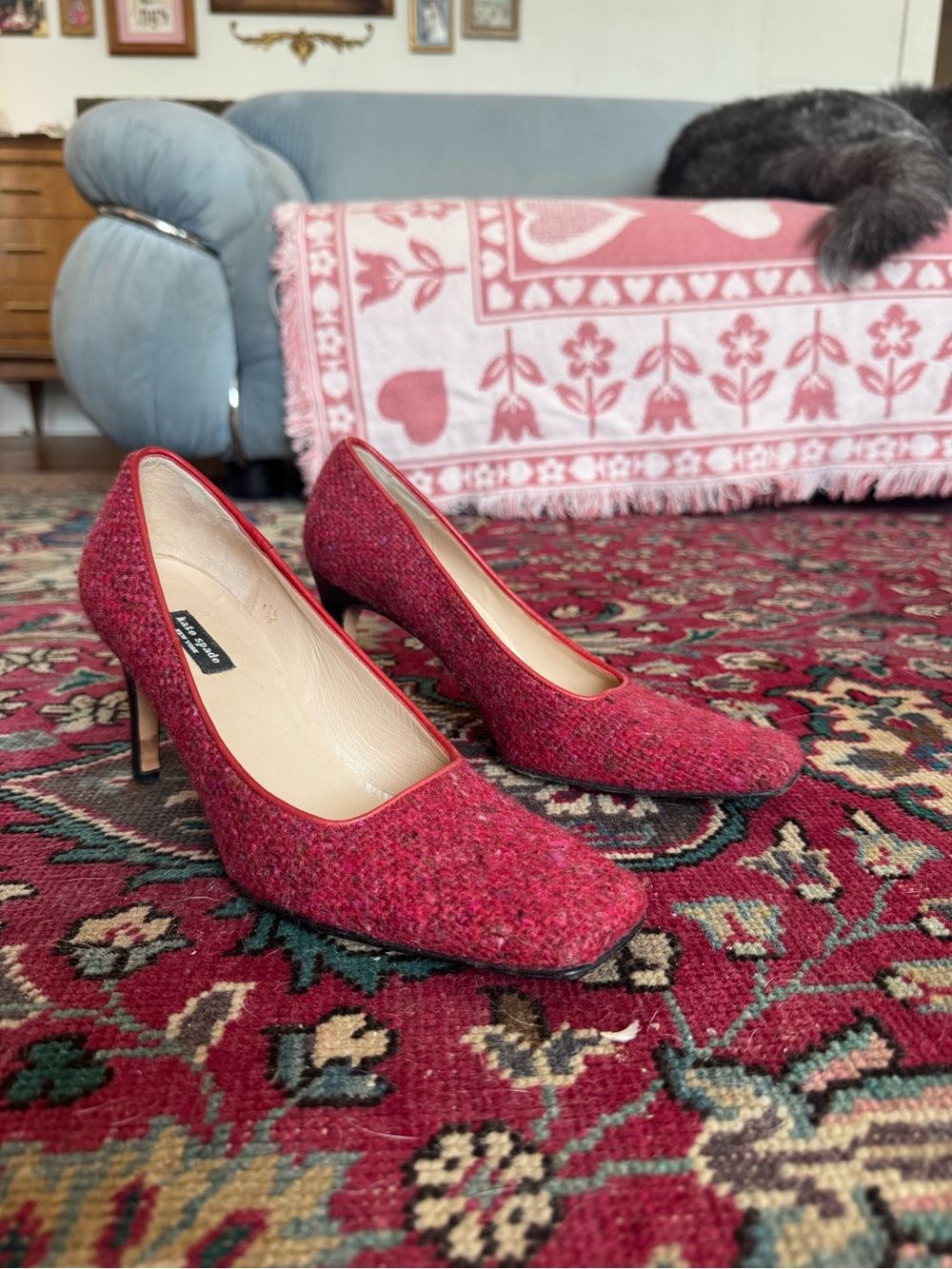 Tweed Kate Spade square toe heels